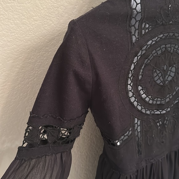 Free People Embroidered Black Mini Boho Dress 0 - Picture 6 of 7